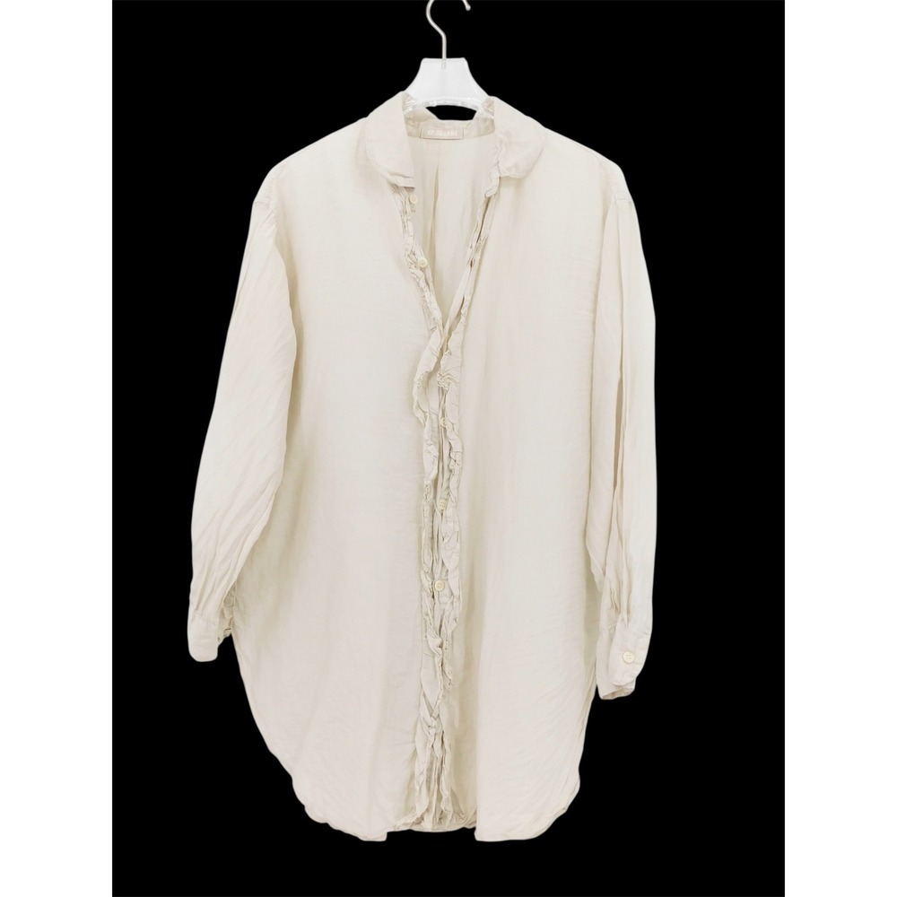 CP Shades Dani Beige Ruffled Button Down Long Sleeve Silk Blend Blouse Size‎ S